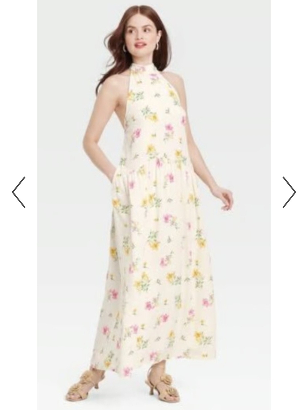 A New Day Sleeveless Halter Maxi Dress in Floral Cream